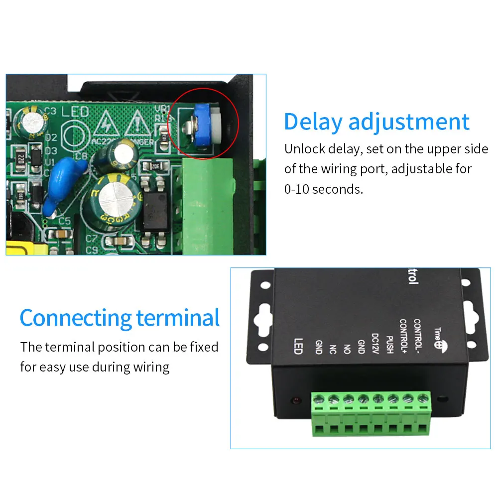 12V DC 액세스 제어 전원 공급 장치 스위치, 5A 시간 지연 조절 가능 AC100V-240V 입력, NO, NC, COM 출력, 2 전기 잠금 시스템