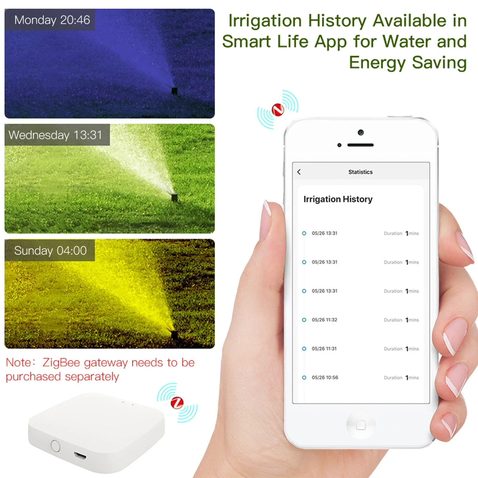 MOES ZigBee 스마트 스프링클러 워터 타이머, 빗물 지연 필터, 프로그래밍 가능한 관개 타이머, 알렉사 구글 홈 지지대, 콘센트 1 개