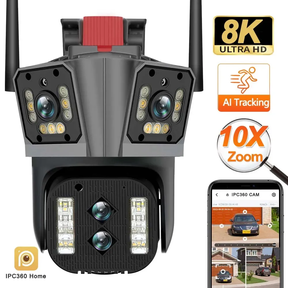양방향 오디오 자동 추적 컬러 야간 투시경 보안 카메라, 와이파이 PTZ 카메라, IPC360 홈 앱, 16MP, 8K, 4 렌즈, 10X 줌, 3 화면 title=양방향 오디오 자동 추적 컬러 야간 투시경 보안 카메라, 와이파이 PTZ 카메라, IPC360 홈 앱, 16MP, 8K, 4 렌즈, 10X 줌, 3 화면