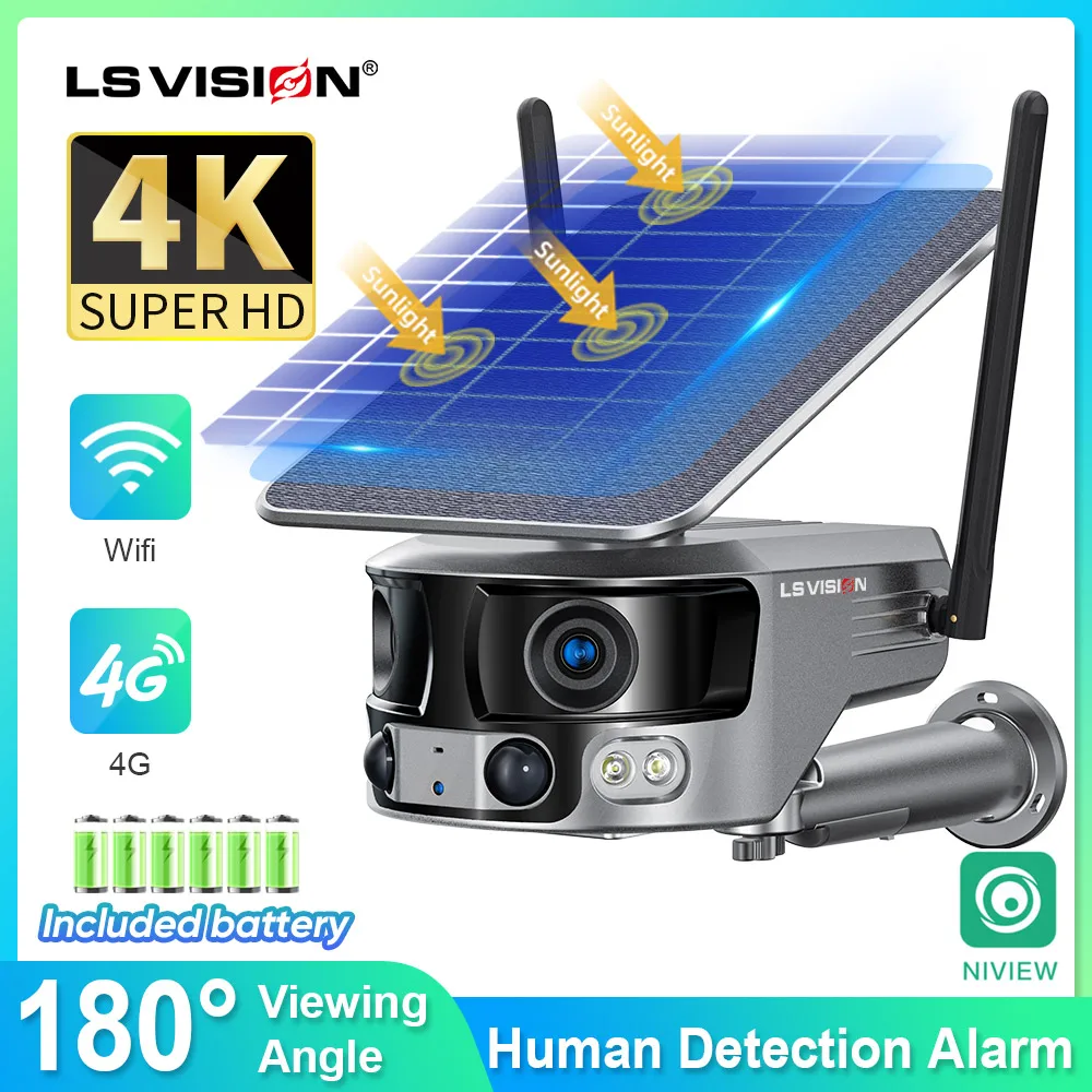 LS 비전 4K 8MP 태양 카메라 듀얼 렌즈 4G 옥외 와이파이 Webam 180 ° 울트라 와이드 뷰 PIR 인간의 감지 보안 카메라 4X 줌 title=LS 비전 4K 8MP 태양 카메라 듀얼 렌즈 4G 옥외 와이파이 Webam 180 ° 울트라 와이드 뷰 PIR 인간의 감지 보안 카메라 4X 줌 