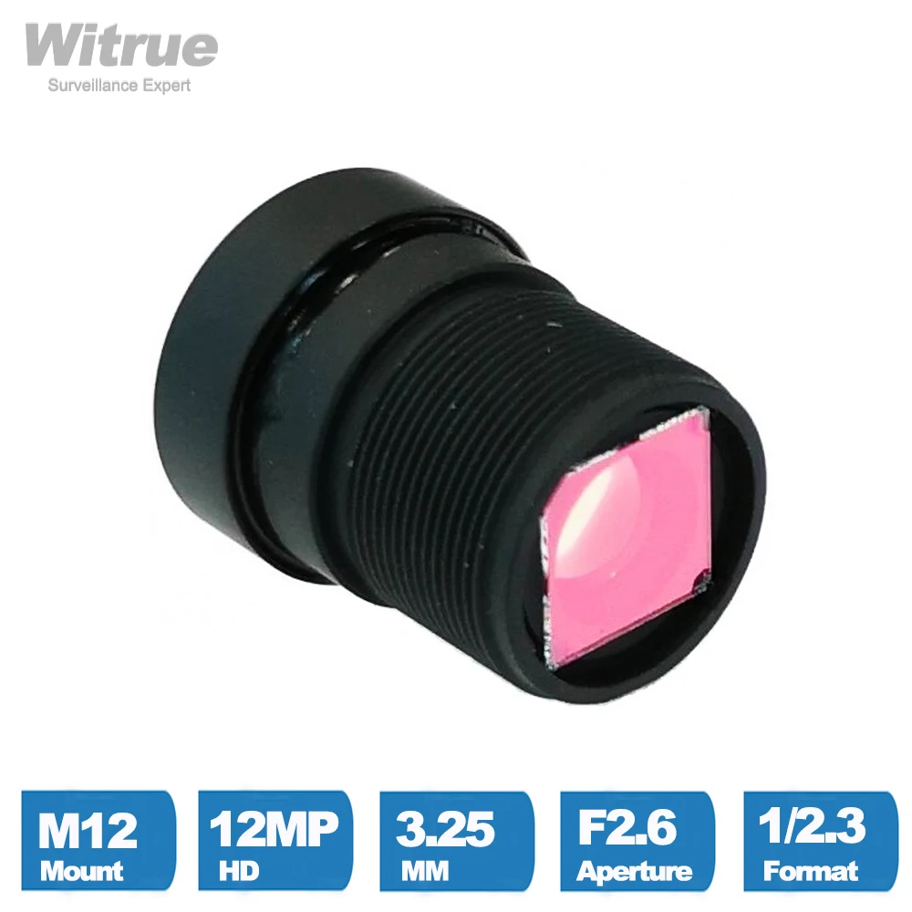 Witrue 왜곡 없는 렌즈, 액션 스포츠 카메라용, 650nm IR 필터, 12MP 3.25mm M12 마운트, 1/2 인치 F2.6