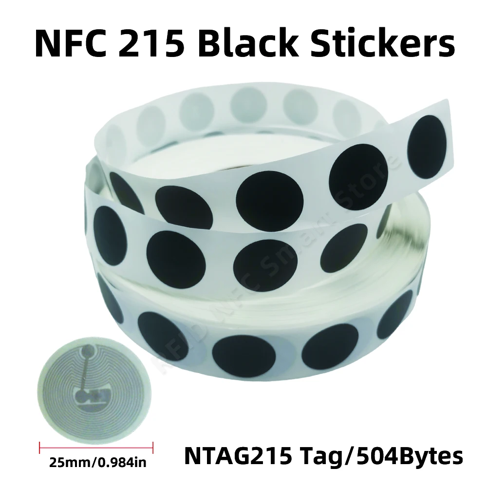 NFC 태그 블랙 NFC 스티커 프로토콜, 범용 라벨 RFID 태그 및 모든 NFC 휴대폰, ISO14443A13.56 MHz NT/AG 215