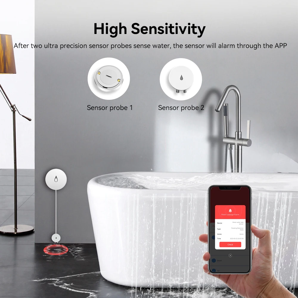 IAlarm Zigbee 누수 센서 원격 모니터, 투야 방수 누수 감지기, 넘침 경고, 스마트 홈