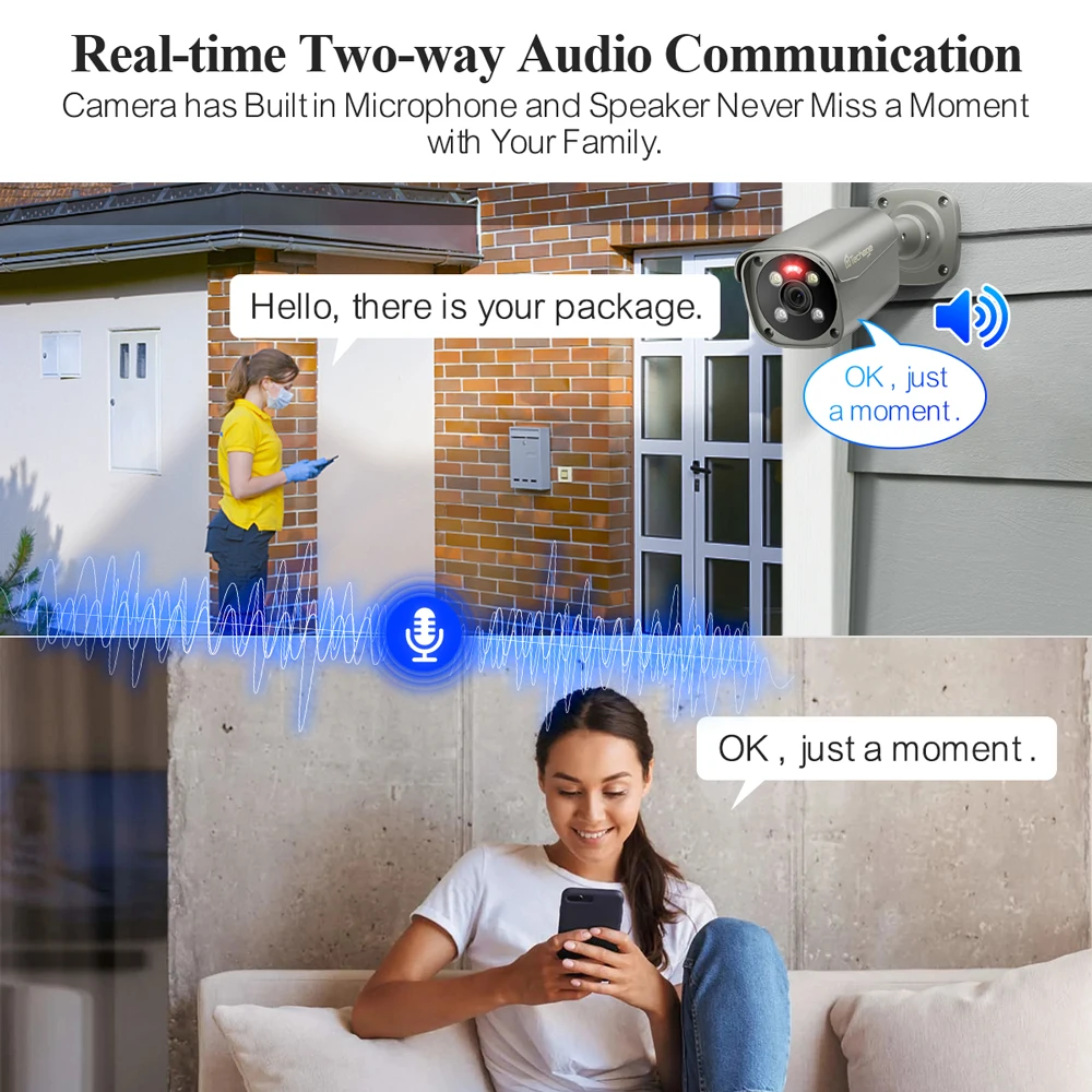 Techage 야외 보안 IP 카메라 시스템, 양방향 오디오, 스마트 AI 인간 감지, 8MP CCTV 비디오, H.265 8CH 울트라 HD 4K POE NVR 세트