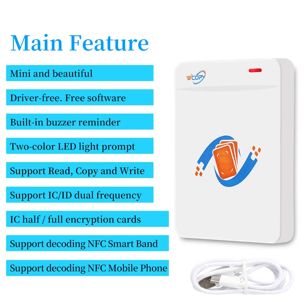 RFID 리더 라이터 복사기 복사기, 125KHz 13.56MHz 암호화 프로그래머, USB UID T5577 열쇠 고리 카드, NFC 전화 및 손목 밴드 지원