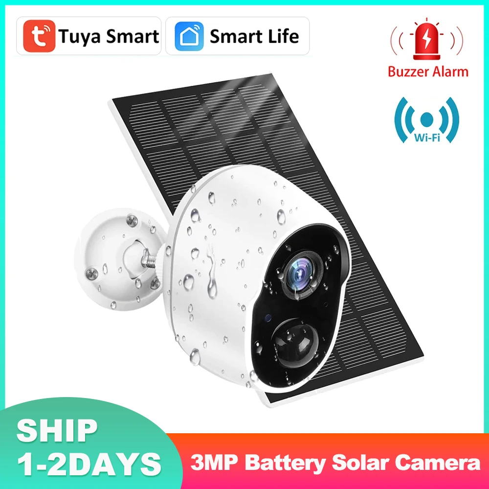 Tuya Smart Life 3MP 5200MAH 충전식 배터리 태양 전지판 야외 WiFi 1080p 감시 보안 시렌 카메라 Alexa Google title=Tuya Smart Life 3MP 5200MAH 충전식 배터리 태양 전지판 야외 WiFi 1080p 감시 보안 시렌 카메라 Alexa Google 