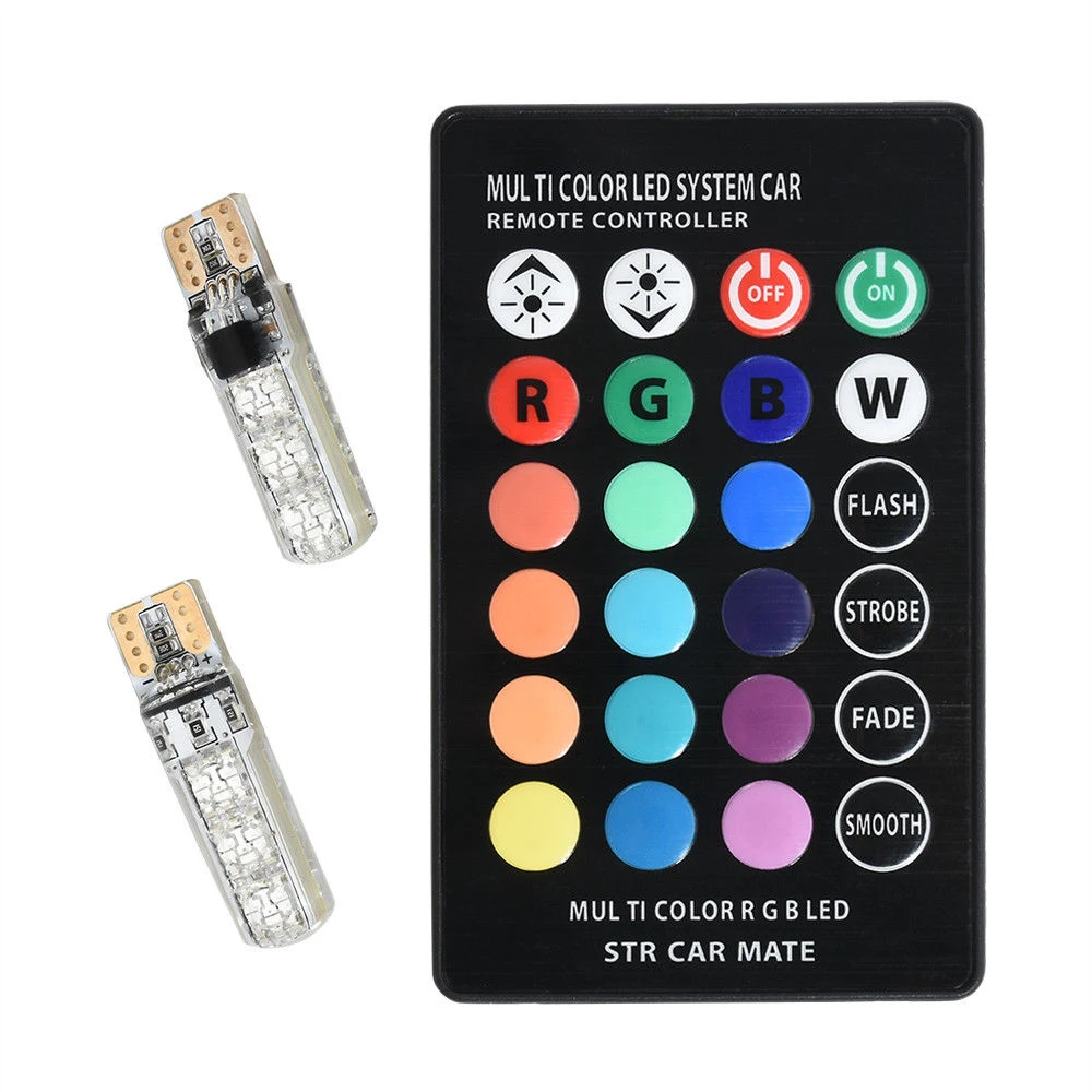 5050 LED 자동차 너비 조명, 자동 돔 독서 장식 램프, 6SMD RGB 색상, 원격 제어 스트로브 무드 라이트, T10, 2 개
