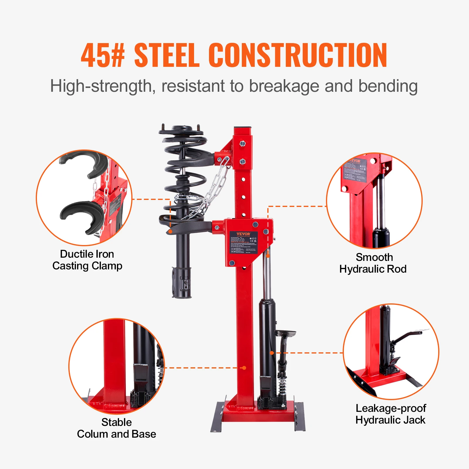 VEVOR 스트럿 용수철 압축기, 4.5 톤, 9920 LBS 유압 잭, 1 톤 정격 압축력, 자동 스트럿 코일 용수철 압축기
