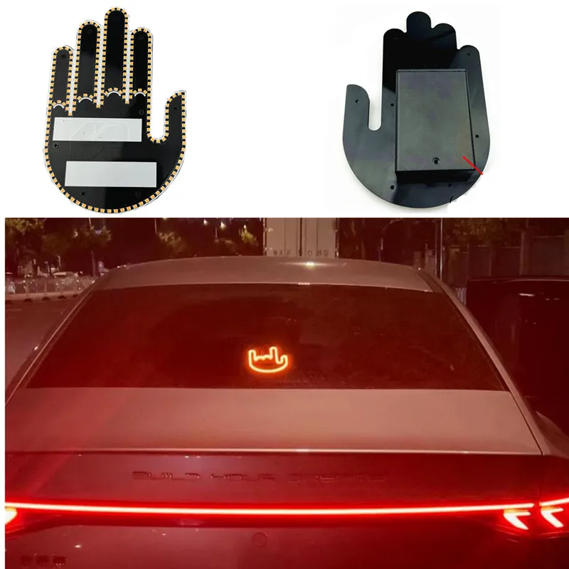 자동차 인테리어 후면 앞 유리 LED 제스처 램프, 손 제스처 사인, 가운데 손가락 사인, 경고 브레이크 라이트, 창의적인 재미있는 세 가지 모델