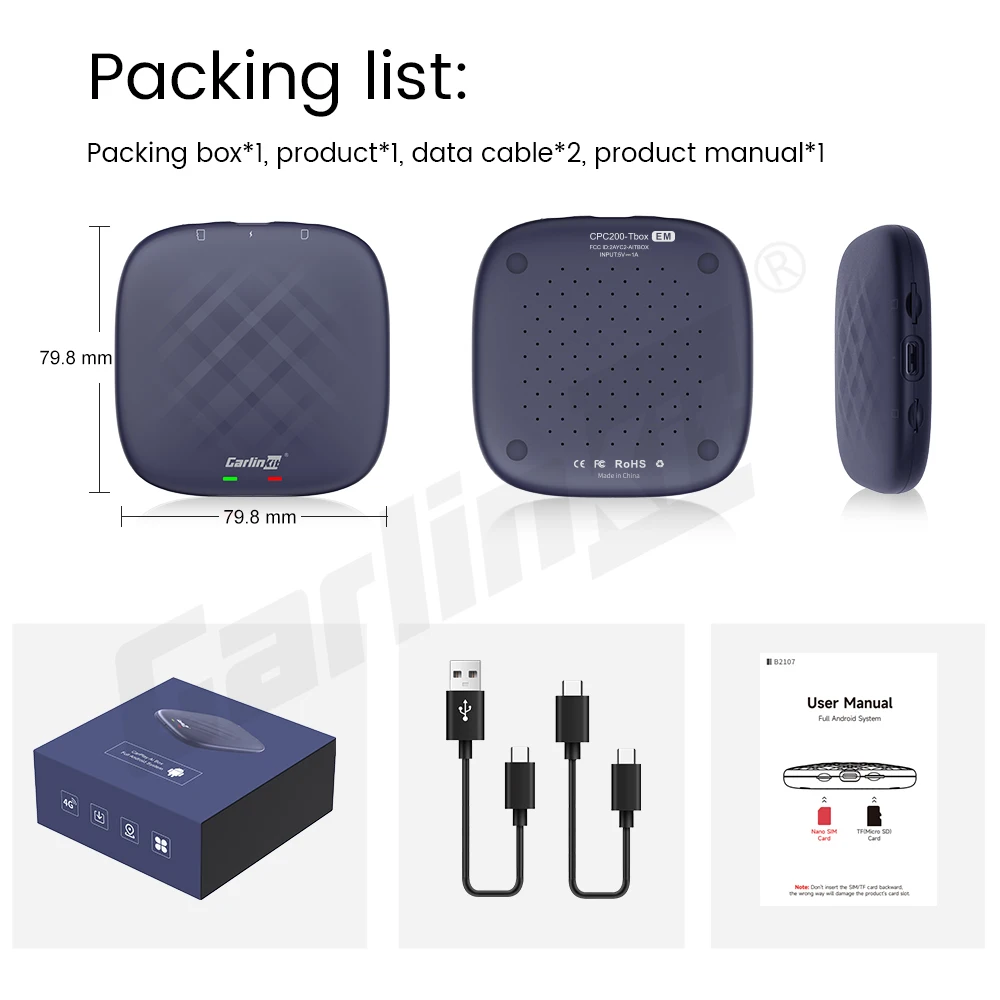 CarlinKit 무선 카플레이 Ai TV 박스, 안드로이드 13, QCM6125, 자동 4G LTE 스마트 카플레이 스트리밍 박스, 8G 128G FOTA