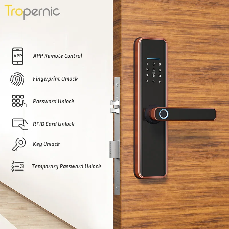 Tuya ZigBee 스마트 도어락 앱 원격 제어 전자 생체 지문 잠금 해제, 디지털 지능형 전기 비밀번호 잠금