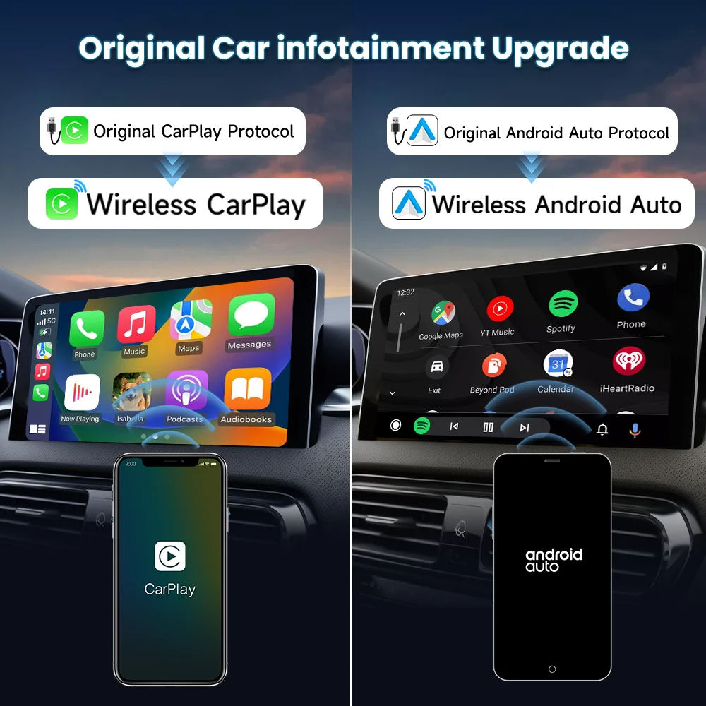 CarlinKit 5.0 카플레이 안드로이드 자동 무선 어댑터, 휴대용 동글, OEM 유선 자동차 라디오