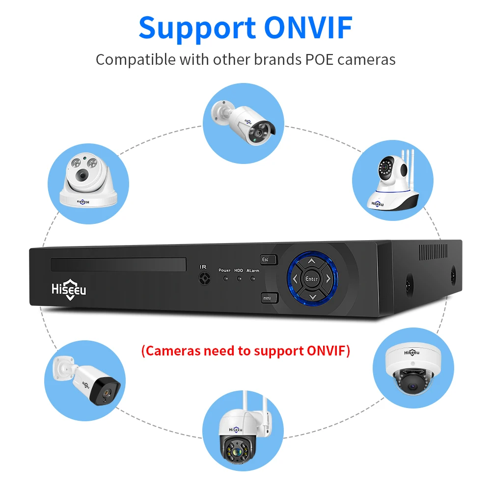 Hiseeu IP 보안 감시 카메라 CCTV 시스템용 POE NVR, 4K, 8CH, 16CH, H.265 +, 5MP, 8MP, 오디오 비디오 녹음기, 얼굴 감지