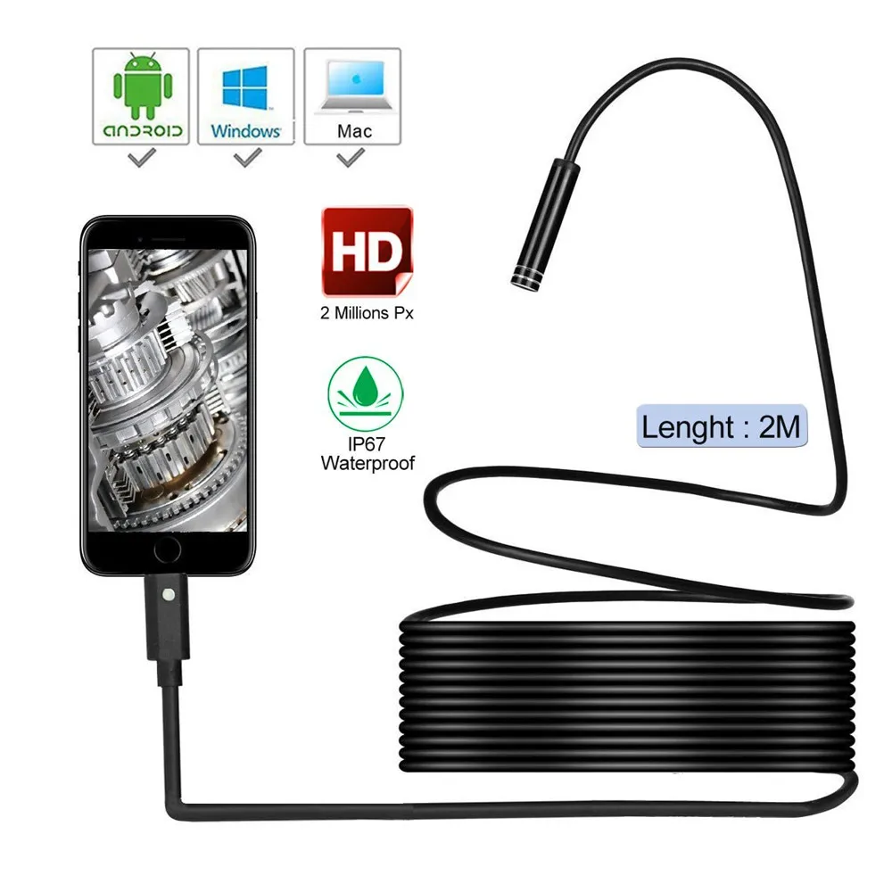 CMOS 보어스코프 검사 검이경 카메라, 안드로이드 및 컴퓨터 디지털 현미경용, USB 8mm, 2MP, 1080P, 3in 1