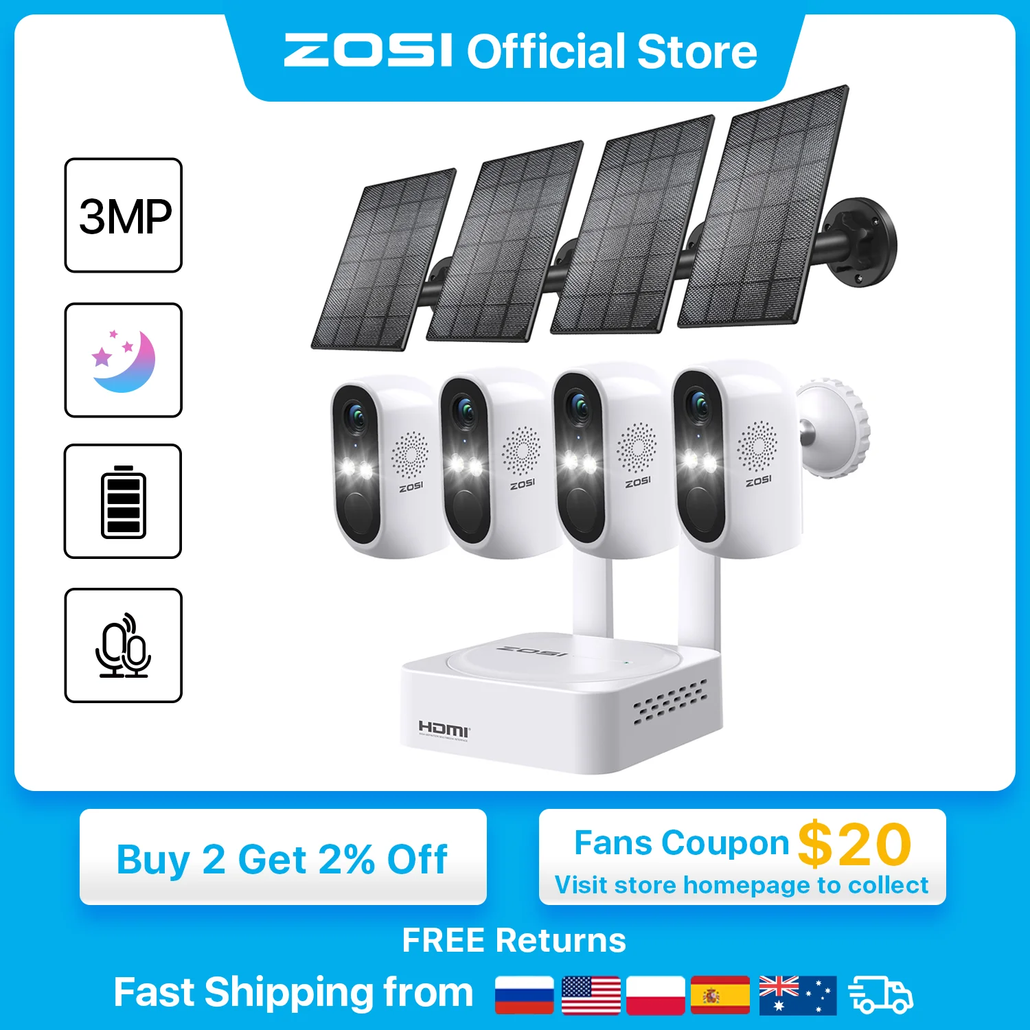 ZOSI 배터리 구동 무선 보안 카메라 시스템, 2K, 8CH, 3MP 무선, 야외 실내 홈 감시 카메라 title=ZOSI 배터리 구동 무선 보안 카메라 시스템, 2K, 8CH, 3MP 무선, 야외 실내 홈 감시 카메라 