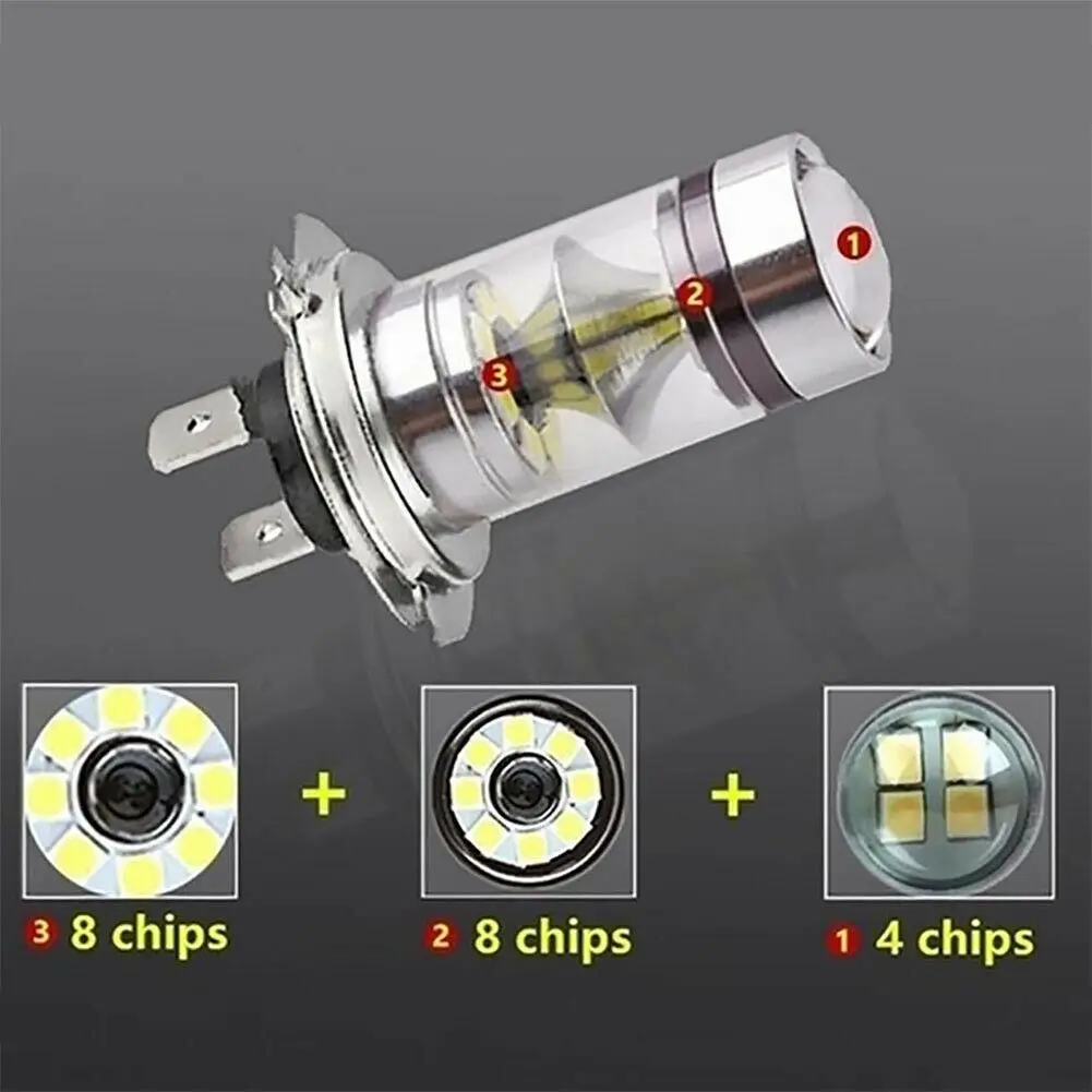 100W H4 H7 슈퍼 브라이트 Led 자동차 주간 주행 안개등 램프, 6000K 자동 주행 헤드라이트, 하이 로우 빔 전구, 20Smd