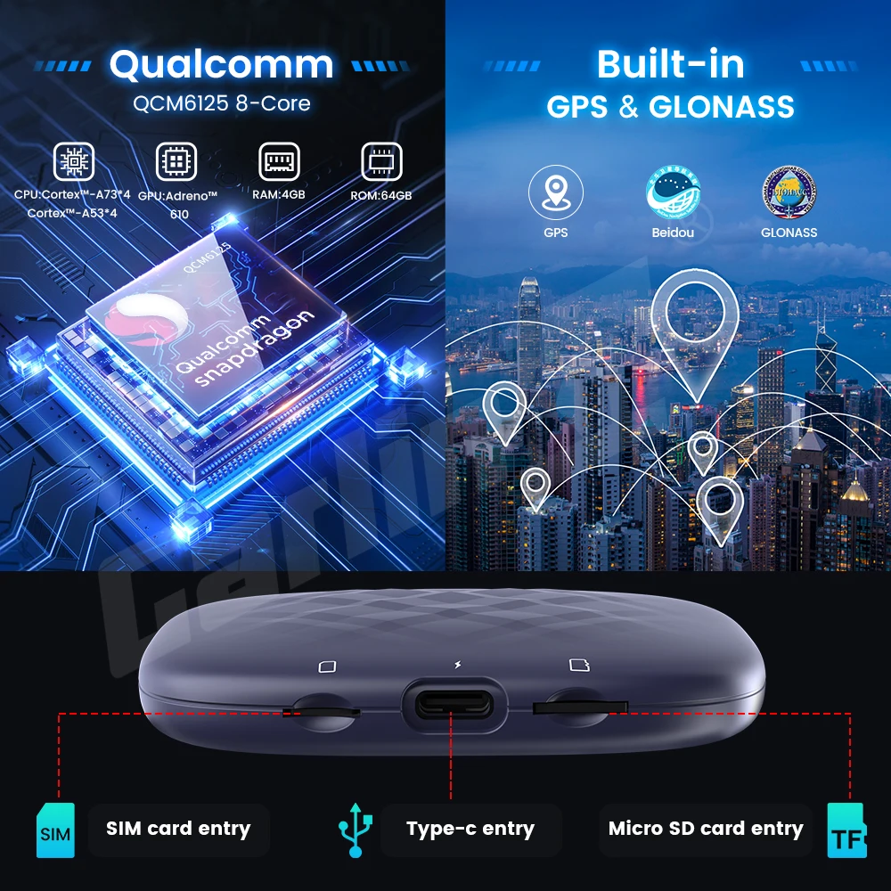 CarlinKit 무선 카플레이 Ai TV 박스, 안드로이드 13, QCM6125, 자동 4G LTE 스마트 카플레이 스트리밍 박스, 8G 128G FOTA