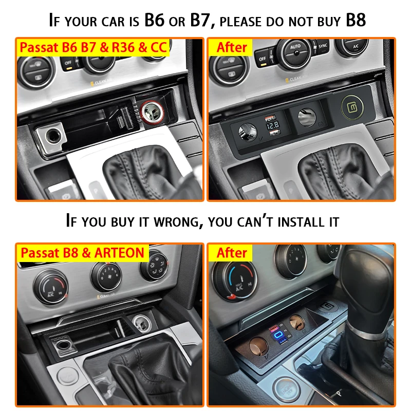 차량용 고속 충전 담배 라이터 분배기, VW 파사트 B6, B7, B8, ARTEON, CC, R36 용, QC4.0QC3.0PD 타입 C 2 개