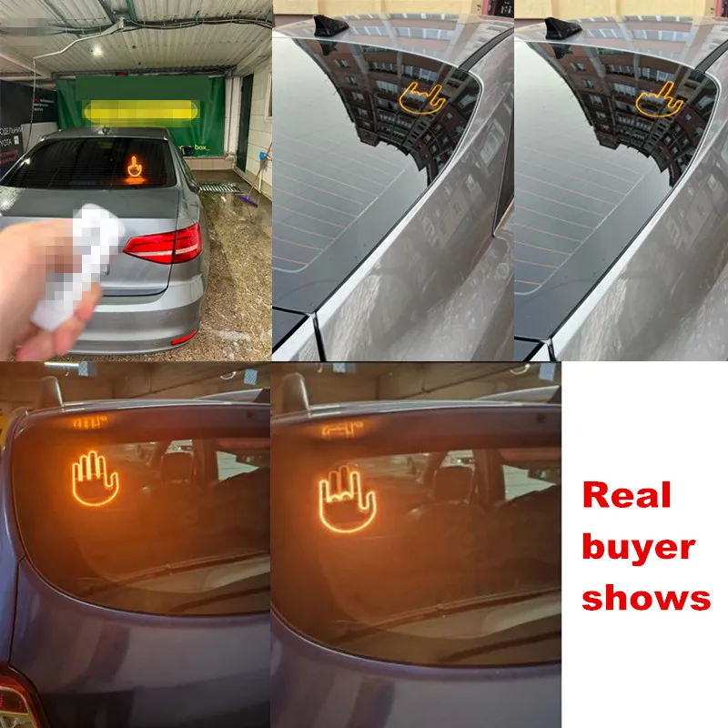 자동차 인테리어 후면 앞 유리 LED 제스처 램프, 손 제스처 사인, 가운데 손가락 사인, 경고 브레이크 라이트, 창의적인 재미있는 세 가지 모델