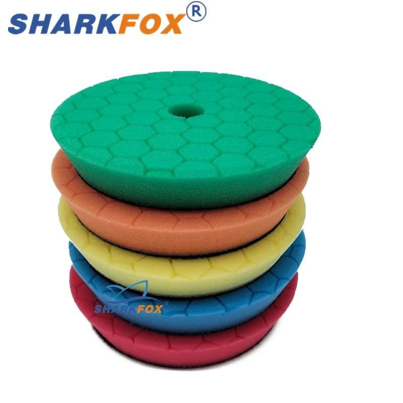 Sharkfox 자동차 연마 디스크 버핑 연마 패드, 자체 접착 버핑 왁싱, 독일 폼 연마 패드, DA/RO용, 3 인치, 5 인치, 6 인치