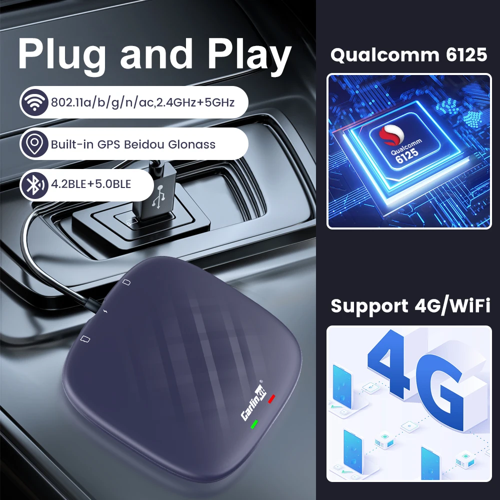 CarlinKit 8 + 128G CarPlay Ai Box Plus 안드로이드 13 무선 안드로이드 자동 CarPlay QCM6125 665 VW Audi Kia Fiat Ford Nissan Skoda Volkswagen Mazda Haval 용 FOTA 업그레이드
