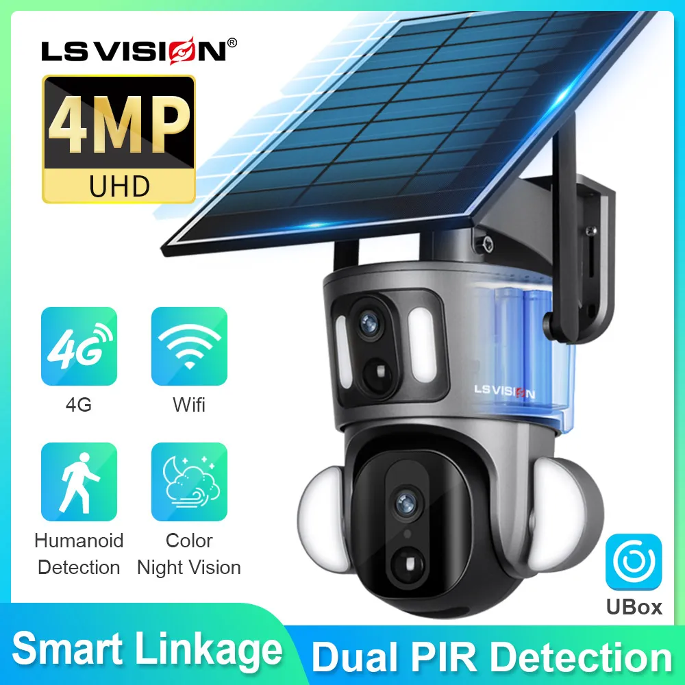 LS VISION 태양광 보안 카메라, 듀얼 렌즈 스크린, 무선 야외 와이파이 태양광 패널, PTZ CCTV 웹캠 모션 감지 캠, 2K, 4G, 6MP title=LS VISION 태양광 보안 카메라, 듀얼 렌즈 스크린, 무선 야외 와이파이 태양광 패널, PTZ CCTV 웹캠 모션 감지 캠, 2K, 4G, 6MP 
