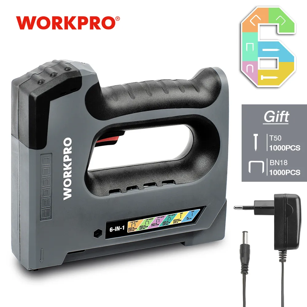 WORKPRO 전기 무선 헤비 듀티 스테이플 건, 2000 개 못 및 충전기 포함, 목재 프레임 스테이플러, 3.6V 타정기 수공구, 6 in 1 title=WORKPRO 전기 무선 헤비 듀티 스테이플 건, 2000 개 못 및 충전기 포함, 목재 프레임 스테이플러, 3.6V 타정기 수공구, 6 in 1 