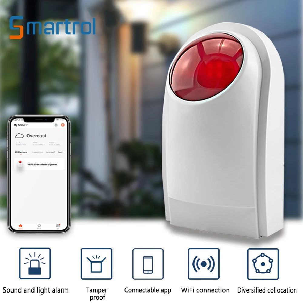 Smartrol 와이파이 사이렌 스트로브 라이트 센서 홈 알람 보안 시스템, 110dB 높은 데시벨 경적 사운드 라이트 알람, 투야 스마트 라이프용 title=Smartrol 와이파이 사이렌 스트로브 라이트 센서 홈 알람 보안 시스템, 110dB 높은 데시벨 경적 사운드 라이트 알람, 투야 스마트 라이프용 