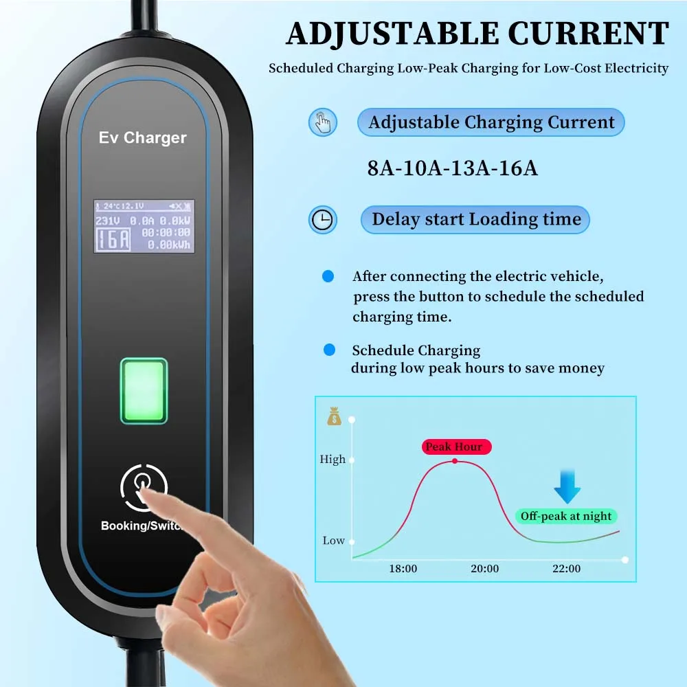 Teschev 전기 자동차용 휴대용 EV 충전기, 레벨 2, 8A, 16A EVSE 충전 박스, 5 미터 GBT 충전기, 220V 3.5KW