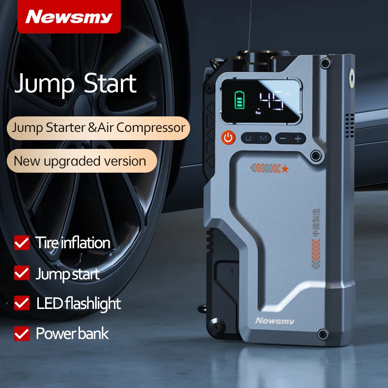 Newsmy 자동차 점프 스타터, 공기 압축기 포함, 20000mAh 휴대용 부스터 충전기, 1200A 자동차 공기 펌프 배터리 시동 장치, 5 in 1