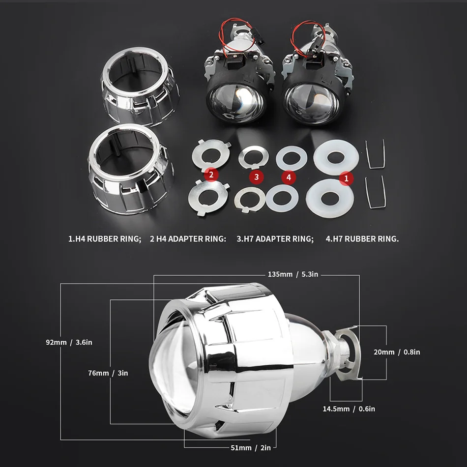 KAFOLEE 미니 Bi Xenon HID 프로젝터 헤드라이트 렌즈 개조, 자동차 헤드 램프 게이팅 건 슈라우드, H4 H7 H11 9005 H8, 1x2.5 인치