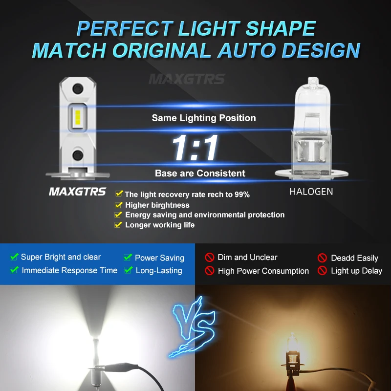 H3 슈퍼 LED 전구, 자동차 LED 전구, 자동차 광원, 백색 안개등, 자동차 헤드라이트, 80w, DC 12V-24V, 6500K, 3000K, 2 개