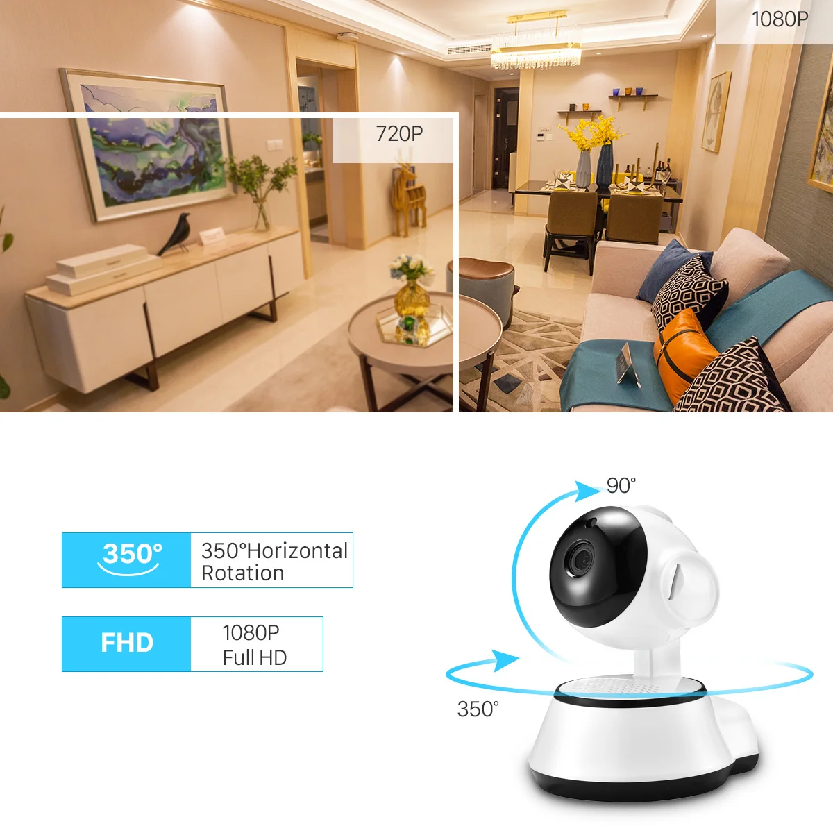 HD 자동 추적 야간 투시경 적외선 베이비 모니터 CCTV 카메라, 와이파이 스마트 홈 감시, V380 프로 카메라