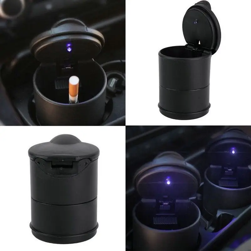 LED 휴대용 자동차 재떨이, 원터치 오픈 자동 표시기, 블루 라이트, 난연 연기 시가 재떨이, 자동차 액세서리