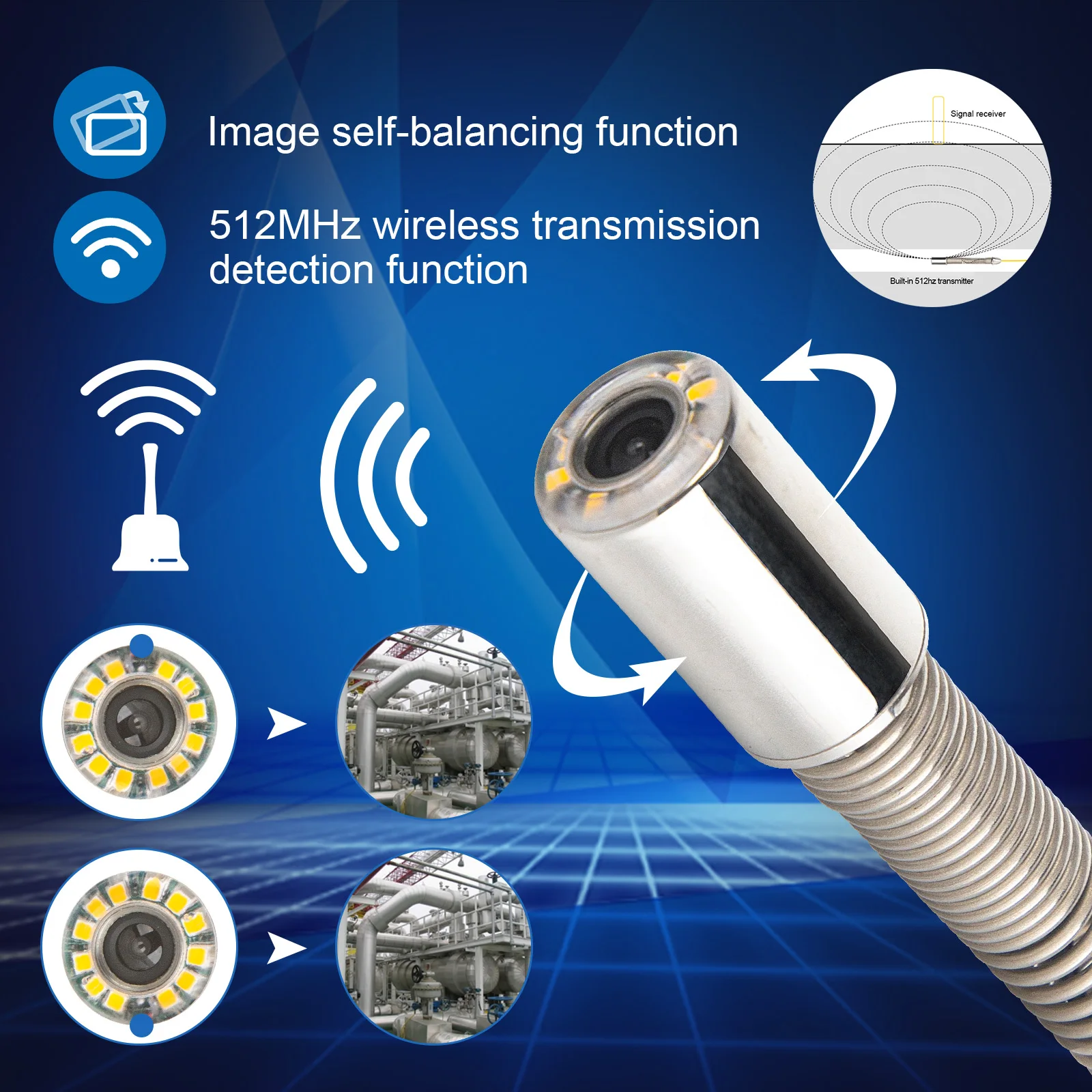 파이프라인 위치 내시경 이미지 셀프 레벨링 DVR,SYANSPAN 23mm 배수관 검사 카메라, 512Hz 송신기 Sonde IP68