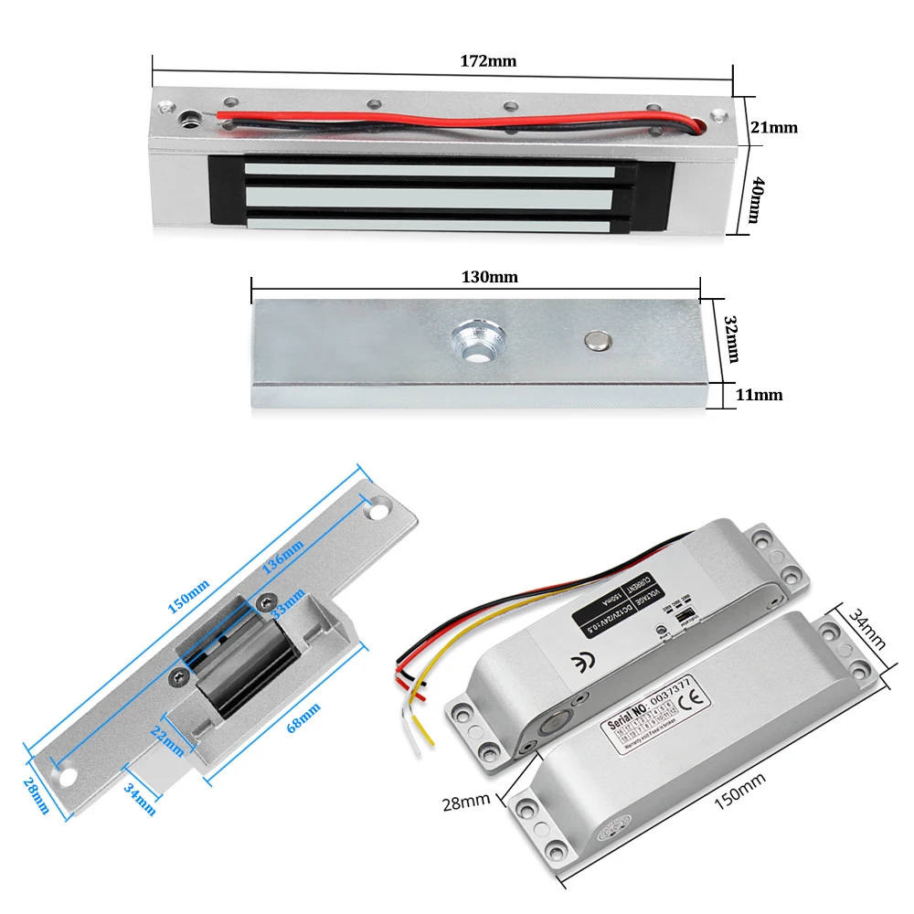도어 액세스 제어 시스템 키트 RFID 액세스 제어 키패드 전원 공급 장치 + 전기 자기 잠금 볼트 스트라이크 잠금 + 키 10 개