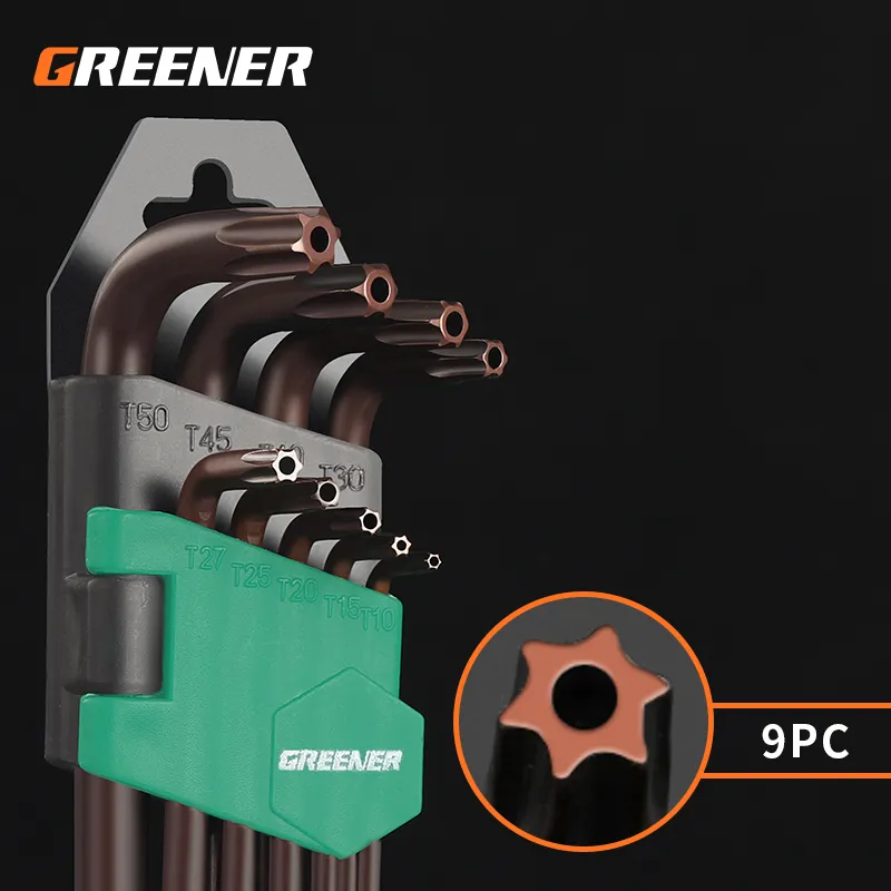 GREENER 더블 엔드 L 타입 스크루드라이버 육각 렌치 세트, 알렌 키 육각 플랫 볼 Torx 스타 헤드 스패너 키 세트, 수공구, 9 개