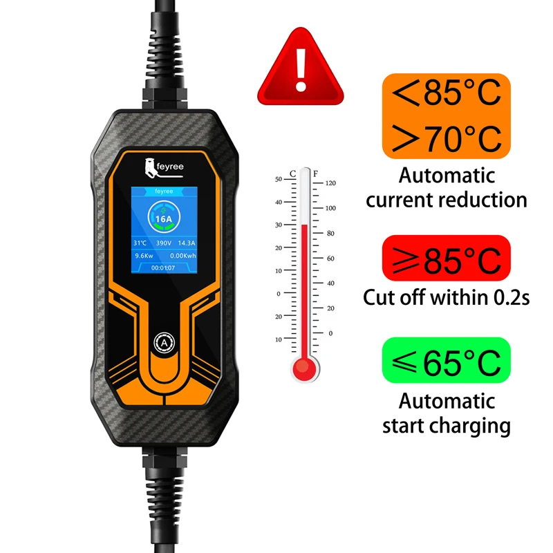 Feyree EV 휴대용 충전기, 전기 자동차 충전기, CEE 플러그 IEC62196-2, 11KW 16A, 타입 2 EVSE 충전 박스