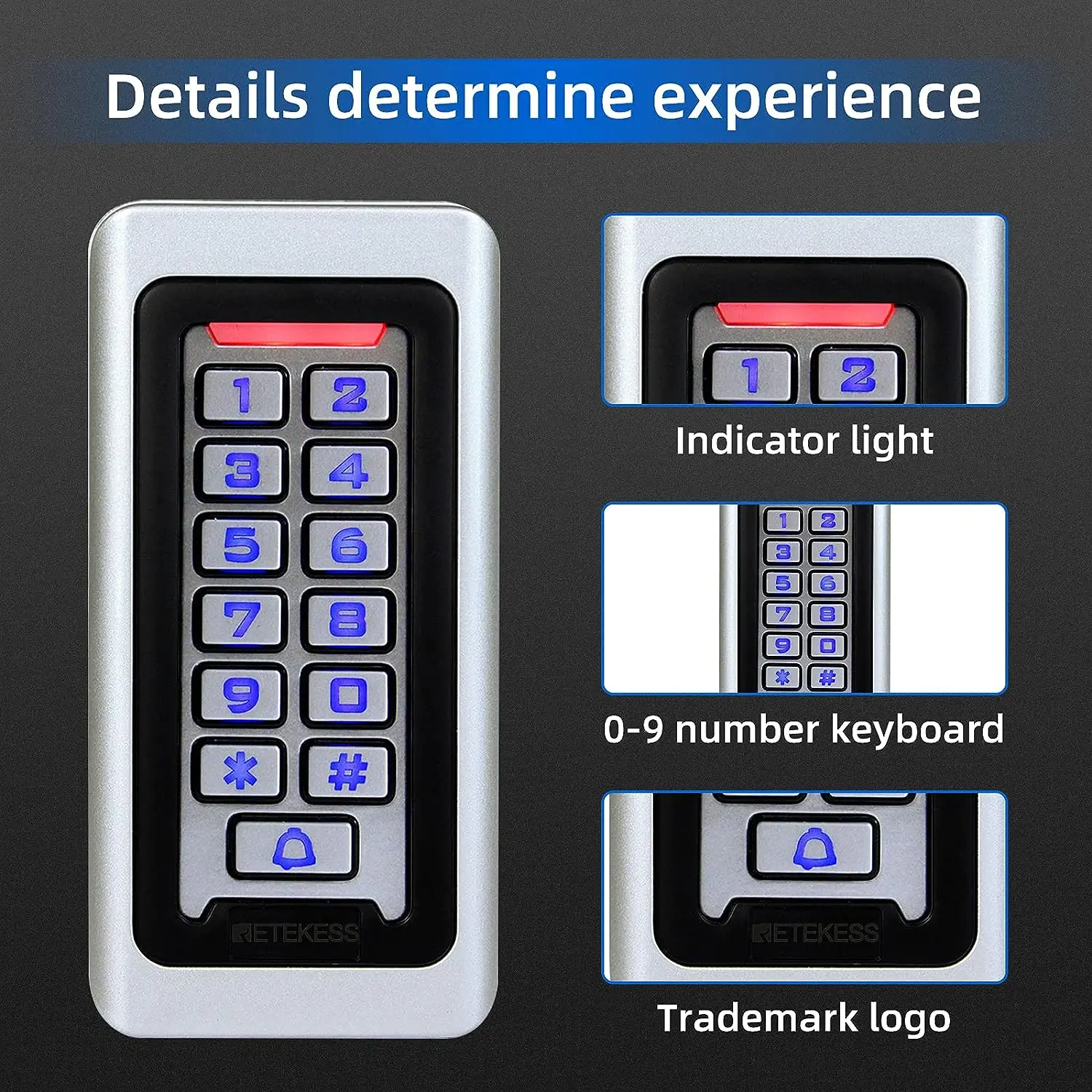 RETEKESS T-AC03 Rfid 문짝 접근 제어 시스템, IP68 방수 키패드 근접 카드, 2000 사용자 독립