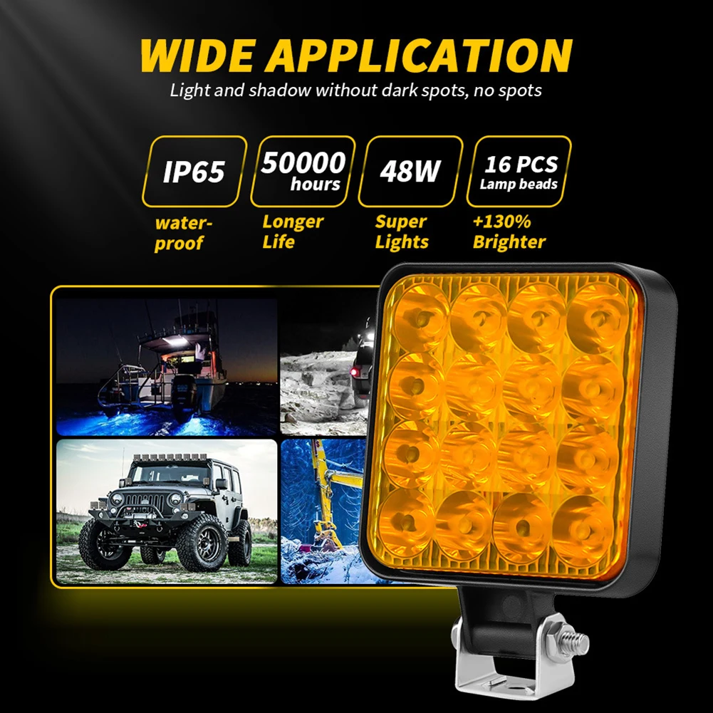 차량용 LED 바 작업등, 오프로드 작업등, 12V 자동 조명, 안개등, 4x4 LED 트랙터 스포트라이트, 트럭 ATV용, 48W, 1PC