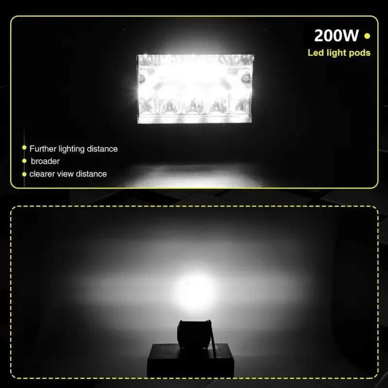 LED 작업 라이트 바, 스팟 플러드 콤보 포드, 오프로드 안개등, SUV ATV UTV LED 라이트 바, 60W, 2 개