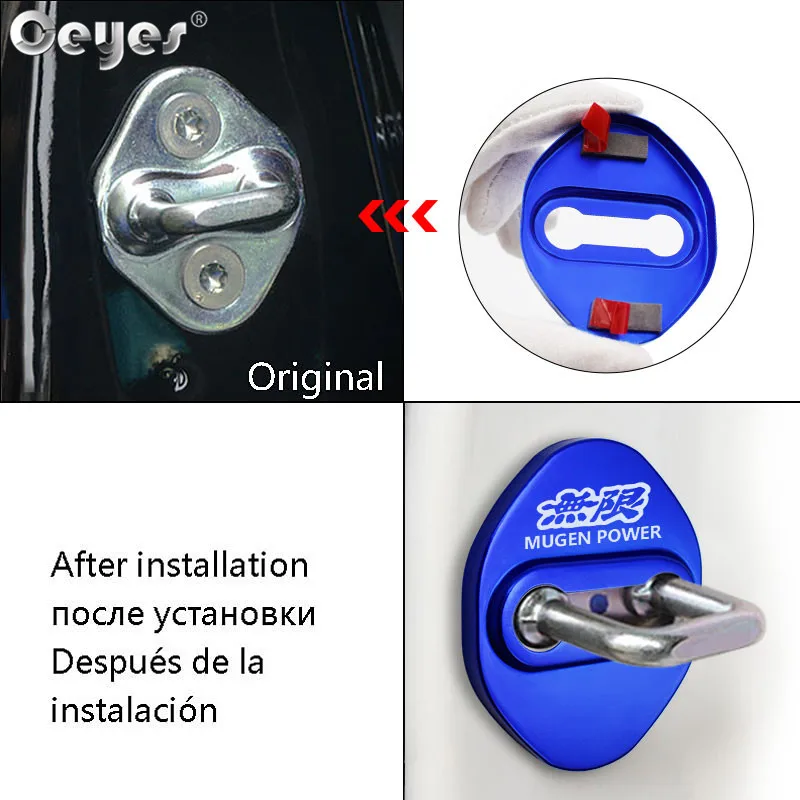 Ceyes 자동차 액세서리 장식 및 보호 도어락 커버 케이스, 혼다 무겐 파워 타이퍼, 시빅 어코드 CRV 오토 스타일링, 4 개