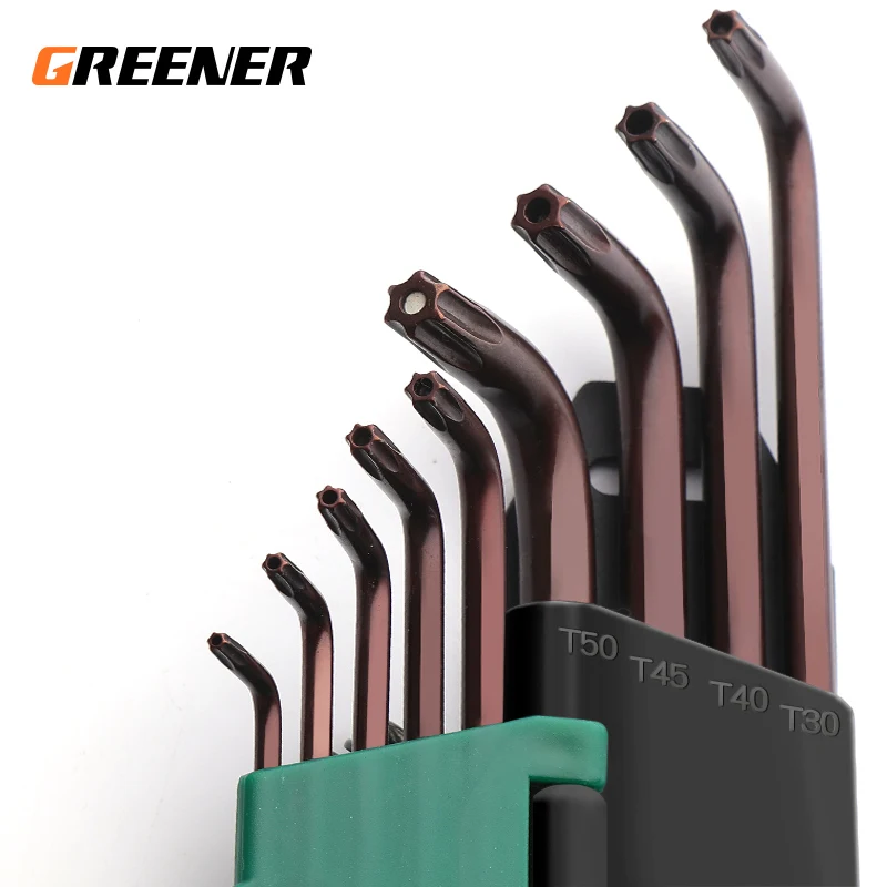 GREENER 더블 엔드 L 타입 스크루드라이버 육각 렌치 세트, 알렌 키 육각 플랫 볼 Torx 스타 헤드 스패너 키 세트, 수공구, 9 개