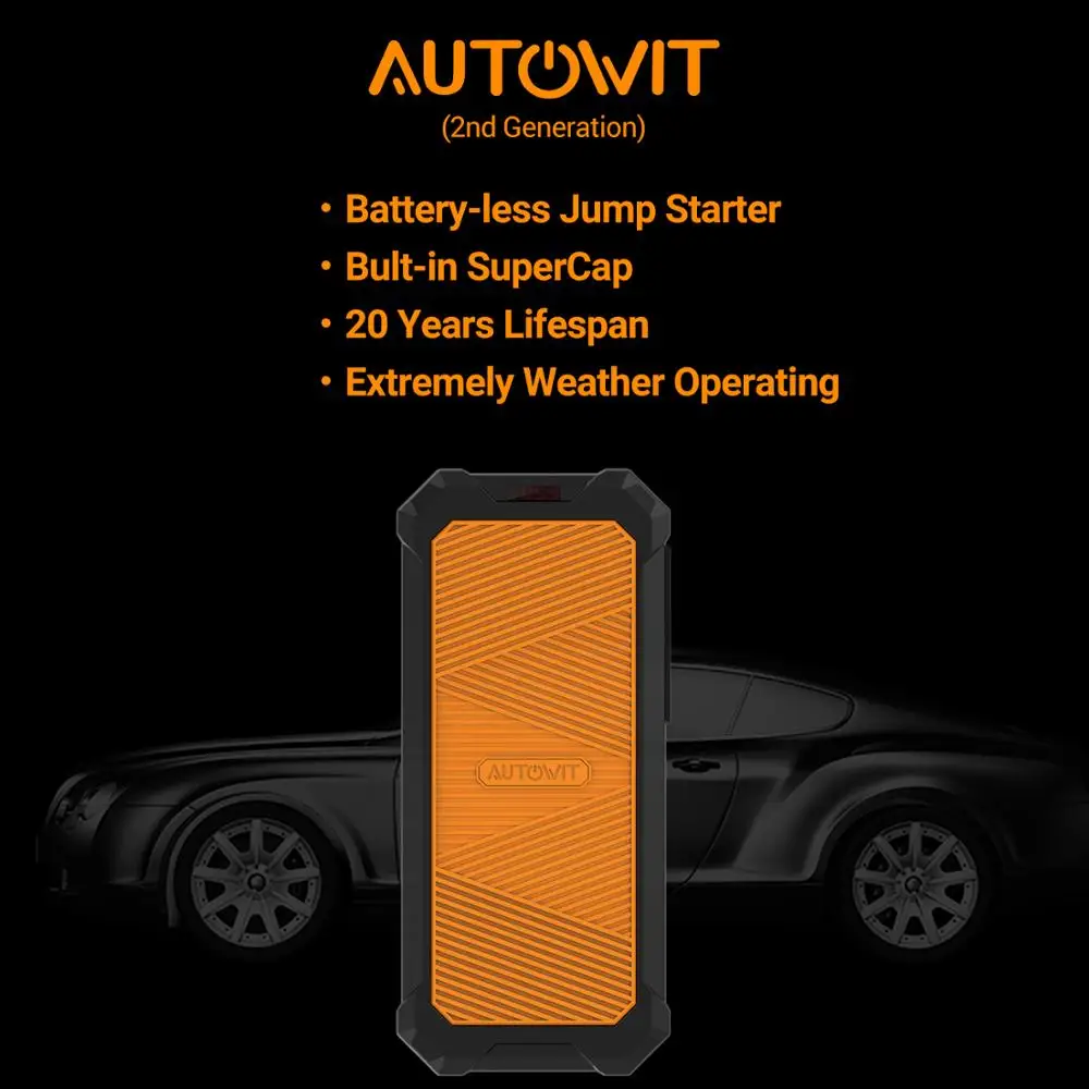 Autowit 자동차 점프 스타터 2, 12 볼트 배터리가없는 휴대용 수퍼 캡 (최대 7.0L 가스, 4.0L 디젤) 엔진 스타터 자동차 액세서리