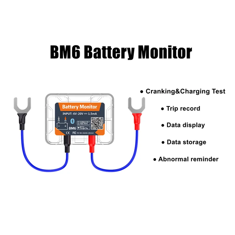QUICKLYNKS BM6 블루투스 4.0 자동차 배터리 모니터, 12V 배터리 테스터, 충전 크랭킹 테스트, 배터리 분석기 앱, 안드로이드 IOS용