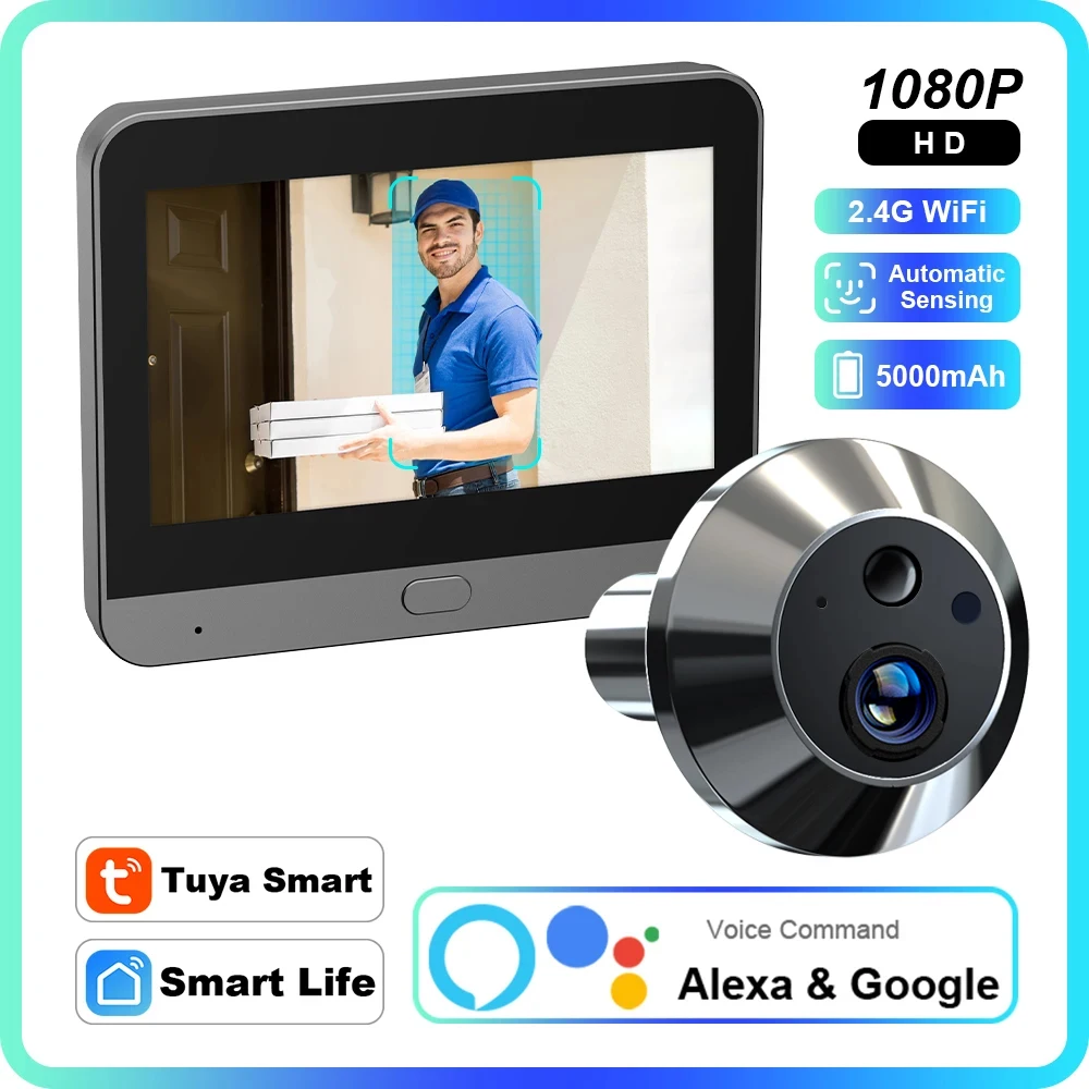 스마트 투야 문짝 자동 감지 무선 초인종, 홈 매직 아이 문짝 카메라, 와이파이 2.4G, 1080P, 알렉사 구글 title=스마트 투야 문짝 자동 감지 무선 초인종, 홈 매직 아이 문짝 카메라, 와이파이 2.4G, 1080P, 알렉사 구글 