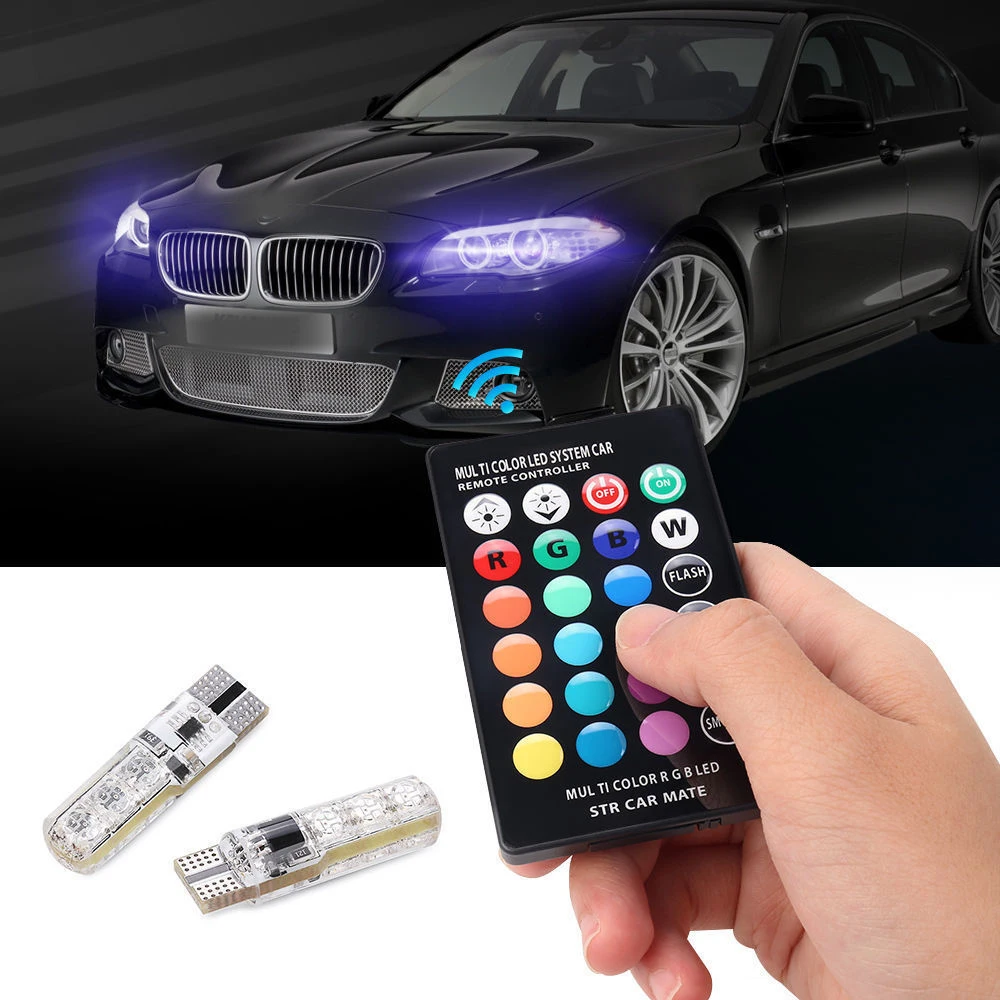 5050 LED 자동차 너비 조명, 자동 돔 독서 장식 램프, 6SMD RGB 색상, 원격 제어 스트로브 무드 라이트, T10, 2 개