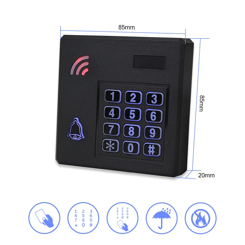 방수 액세스 제어 키패드, 야외 RFID 액세스 컨트롤러, 도어 오프너 시스템, 전자 EM4100, 125KHz 키 카드, DC12V, IP68