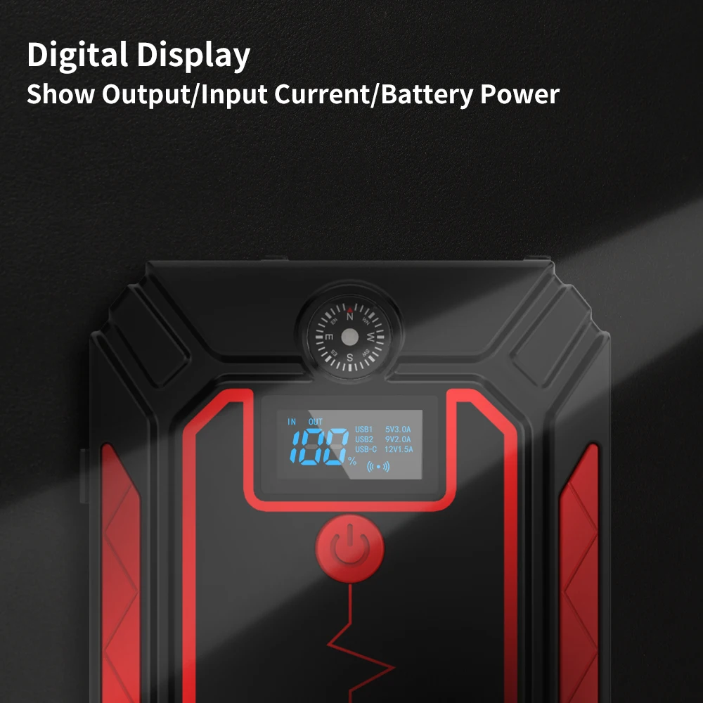 UTRAI 2500A 점프 스타터 보조베터리 배터리 휴대용 충전기 10 와트 무선 충전 LCD 화면 안전 망치 자동차 시작 장치