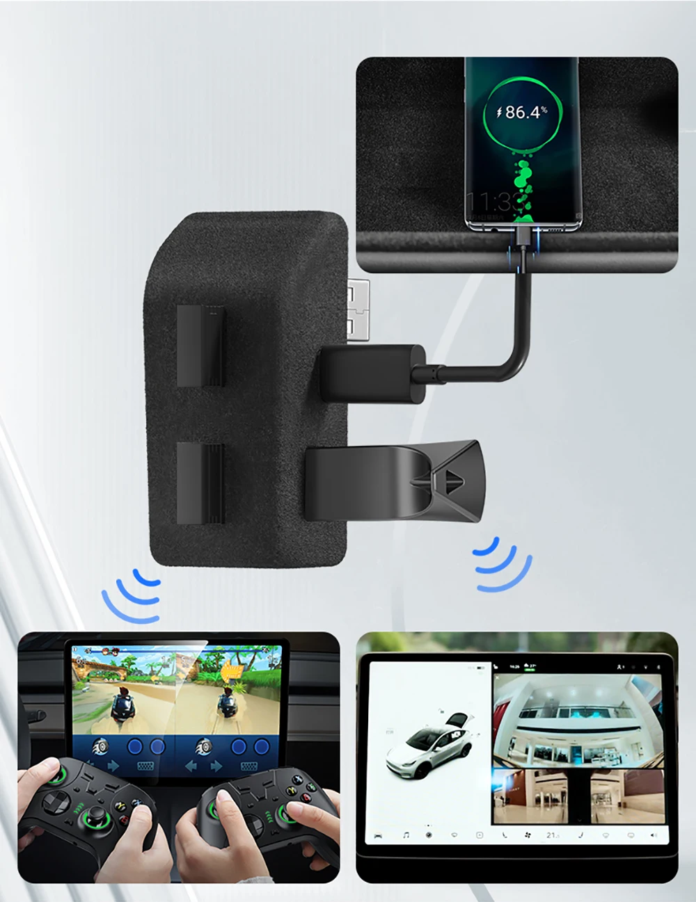 YZ 테슬라 모델 3 모델 Y 고속 충전 4개 USB 접수구 션트 허브 도킹 스테이션 어댑터 전원 분배기 자동차 액세서리